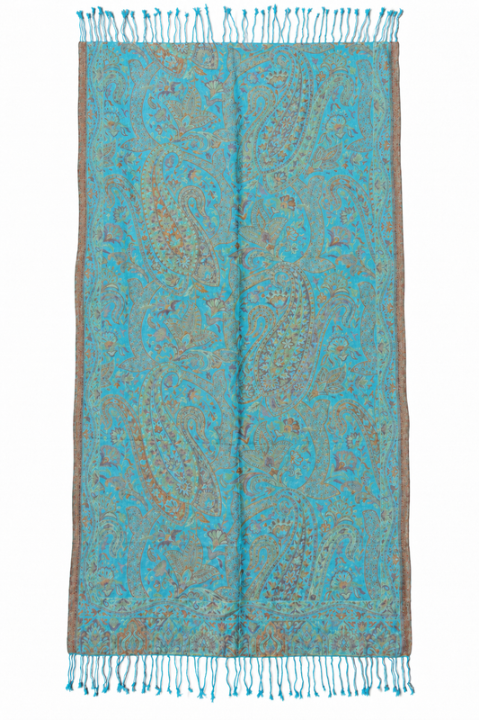Aqua Gold Paisley Scarf / Shawl — full product view