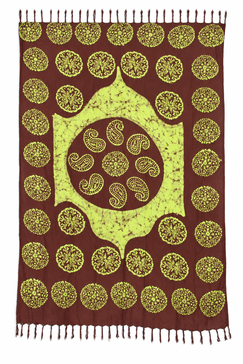 Brown Lime Circular Motifs Sarong — full product view