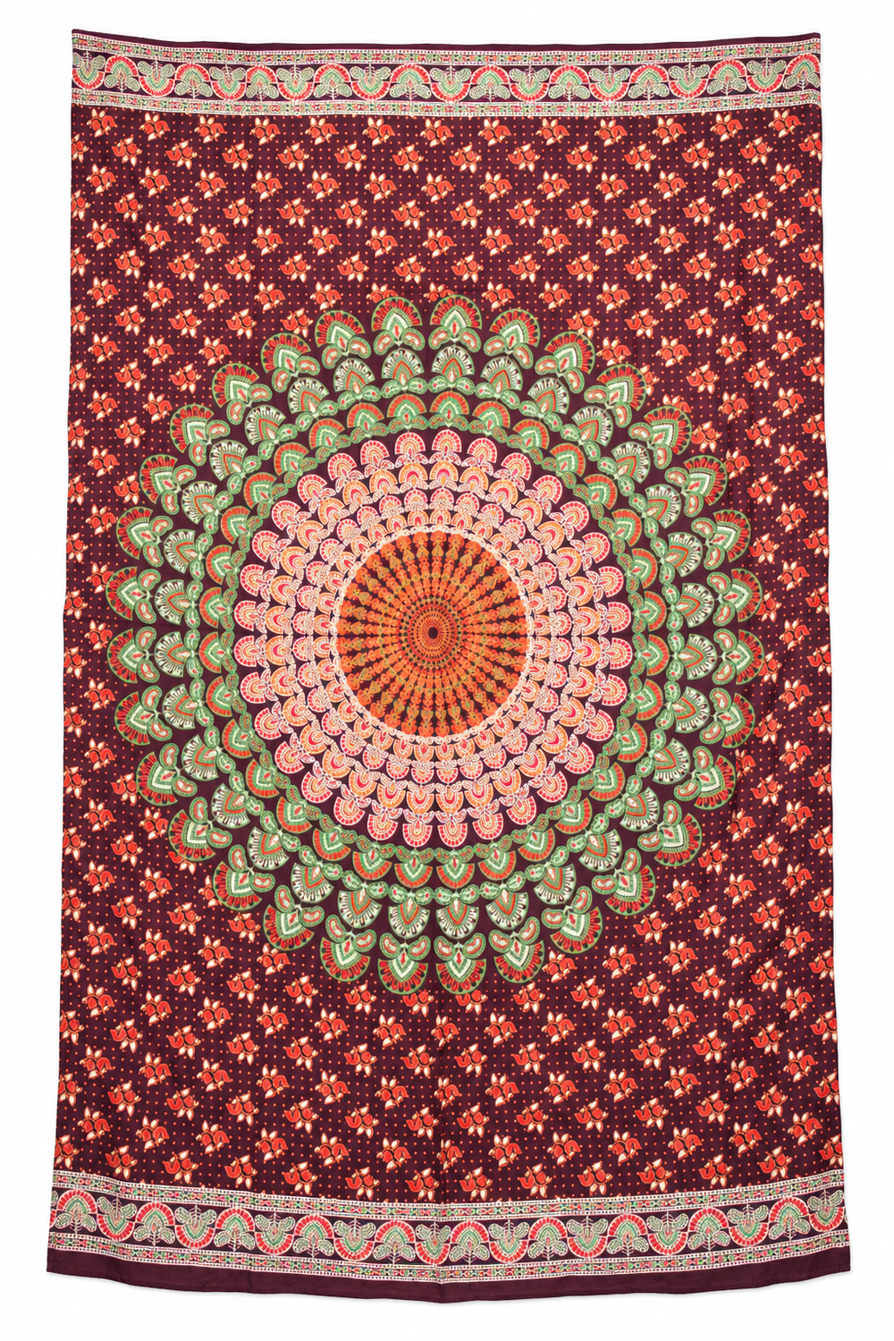 Burgundy Green Mandala Sarong — full product view