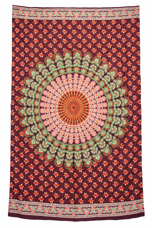 Burgundy Green Mandala Sarong — full product view