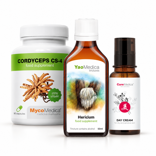 Cordyceps capsules, Hericium tincture and day cream