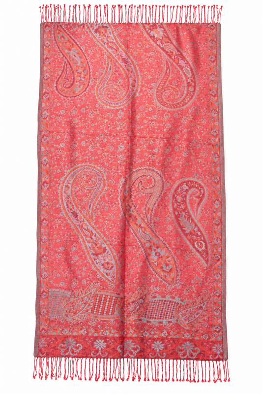 Coral Paisley Scarf / Shawl — full product view