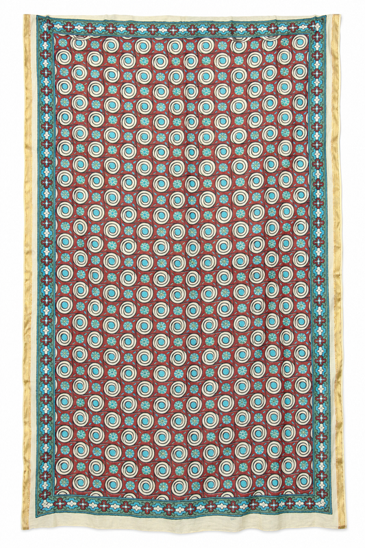 Cream Turquoise Red Circles Sarong — full product view