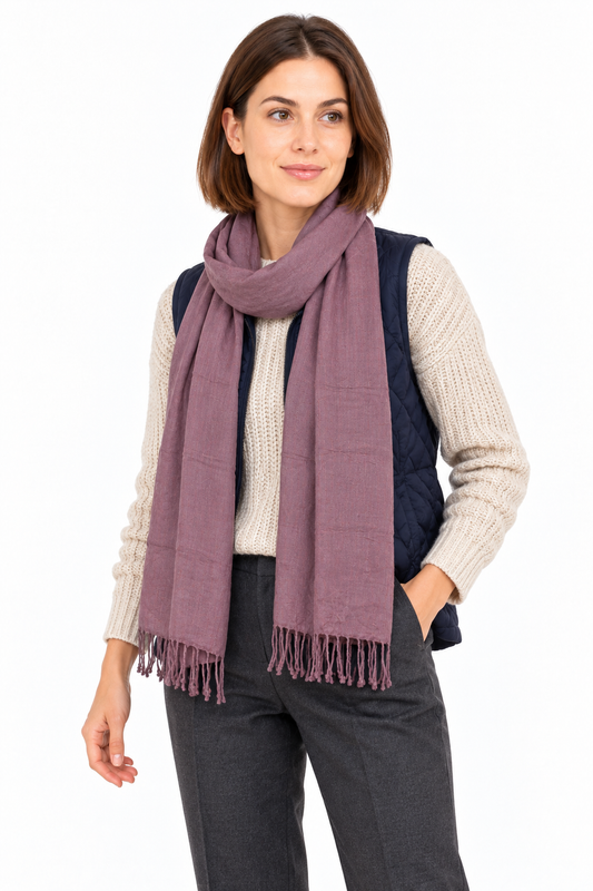 Dusty Mauve Scarf / Shawl — winter styling model view