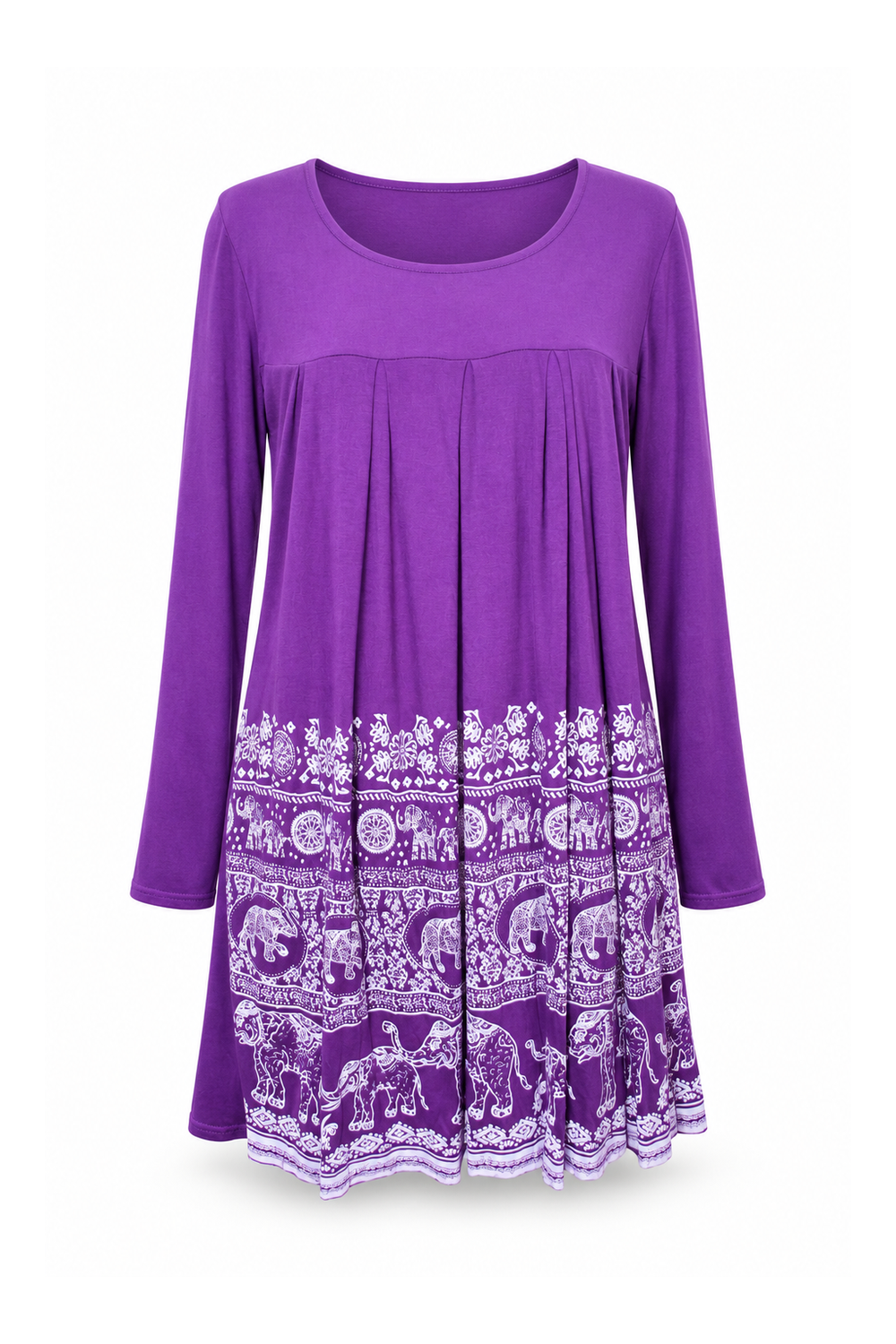 Long Sleeve Dress - Purple White Border Print — front ghost mannequin