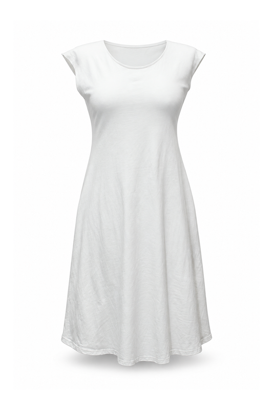 Short Sleeve Dress - White — front ghost mannequin