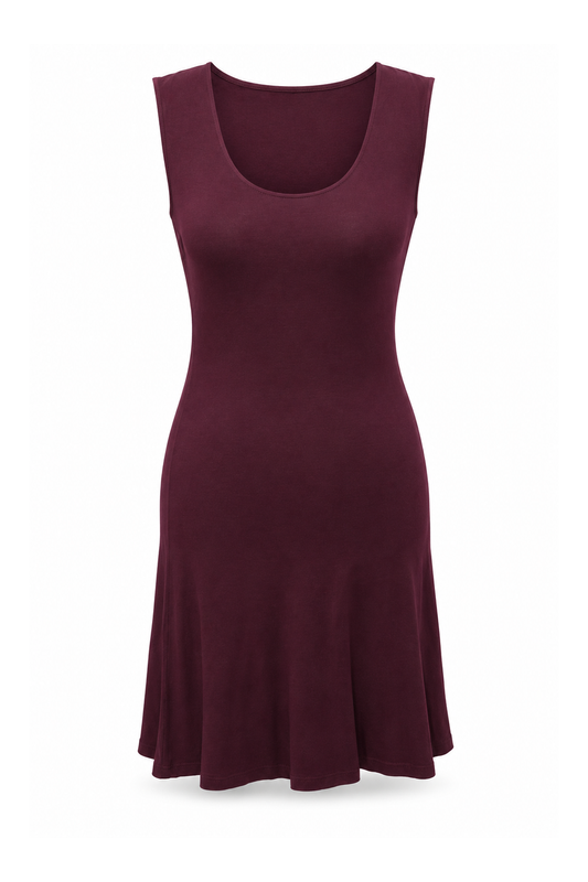 Sleeveless Tunic Dress - Burgundy — front ghost mannequin