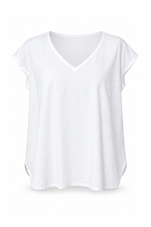 Short Sleeve Top – White V Neck