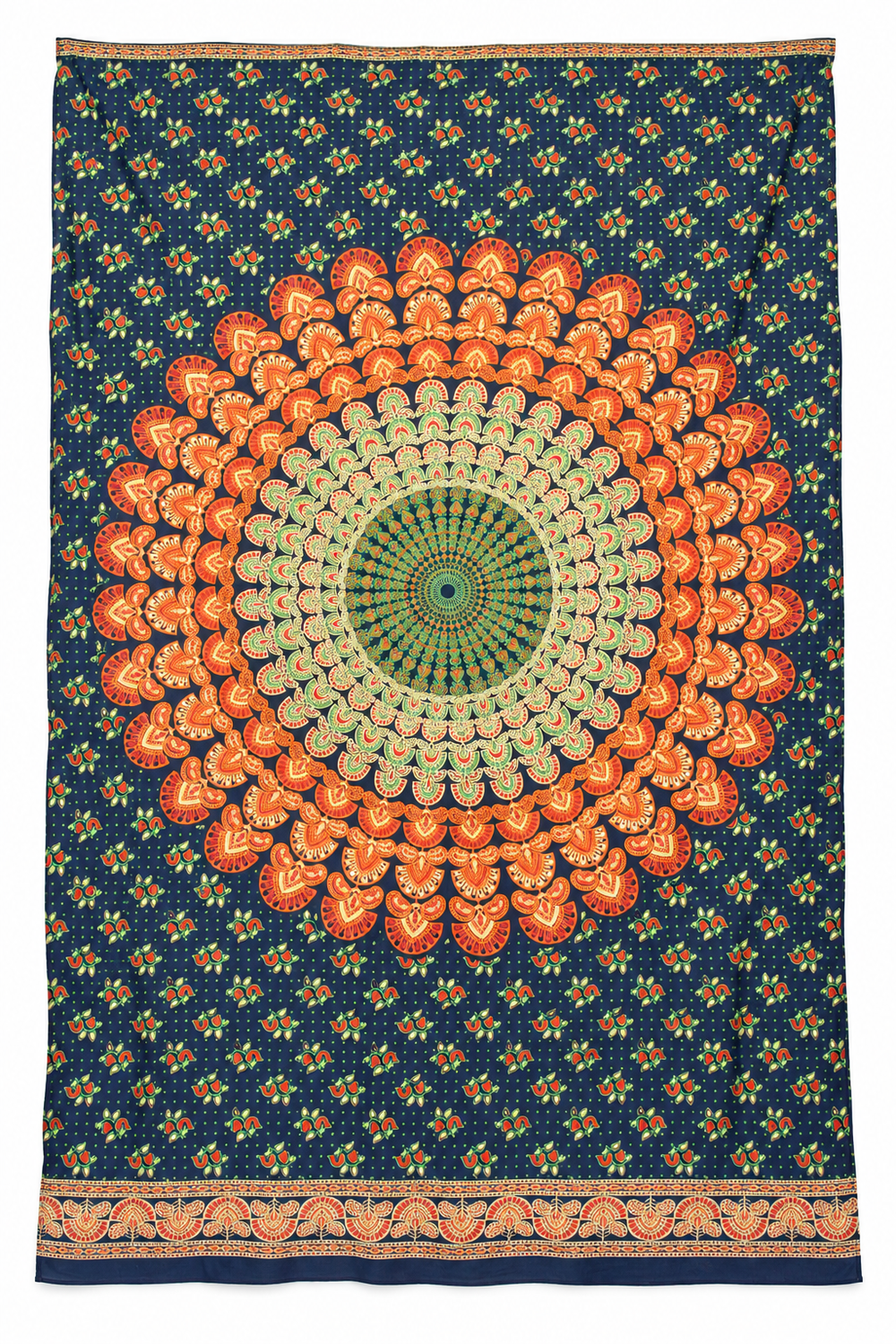 Navy Orange Green Mandala Sarong — full product view