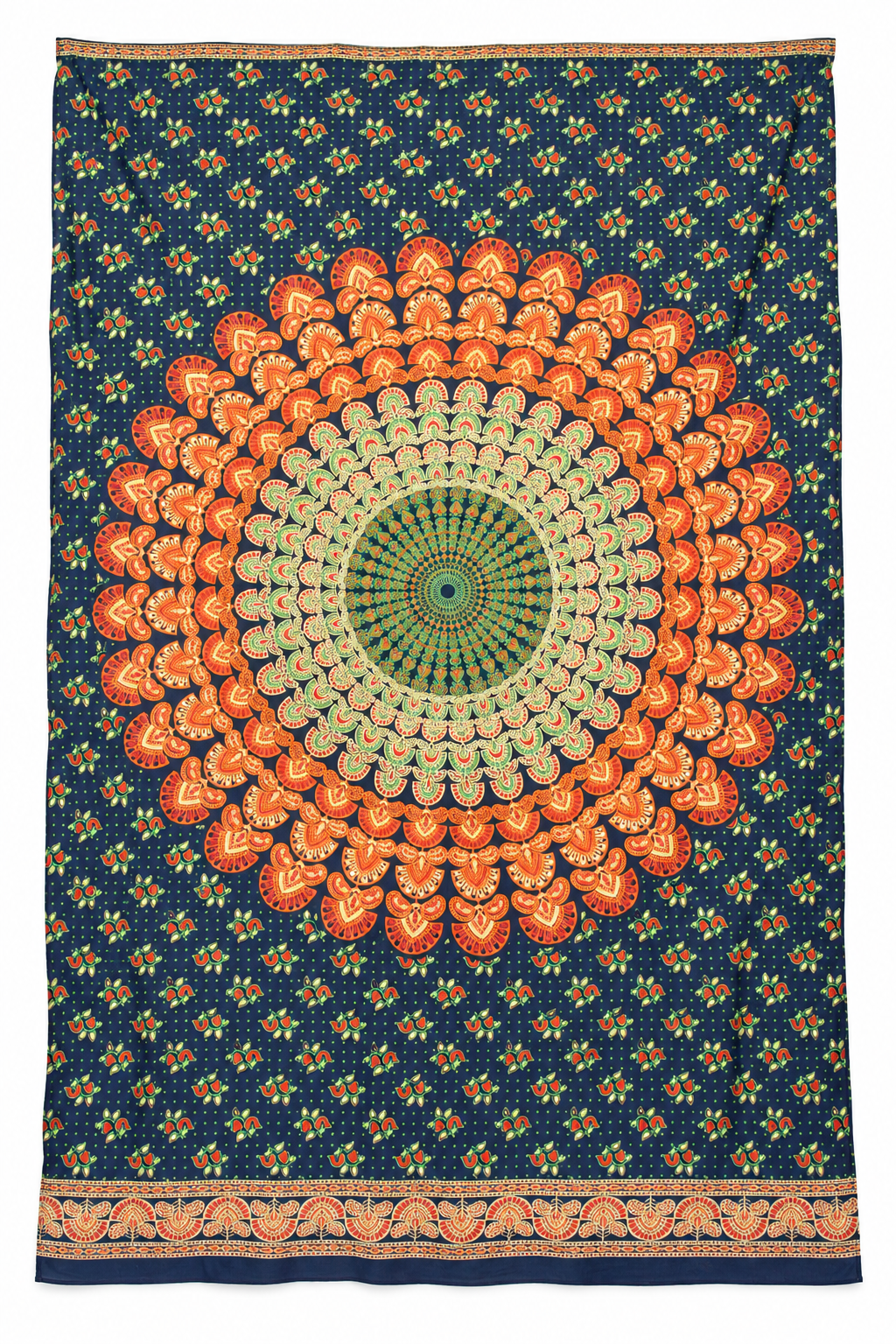 Navy Orange Green Mandala Sarong — full product view