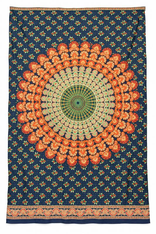 Navy Orange Green Mandala Sarong — full product view