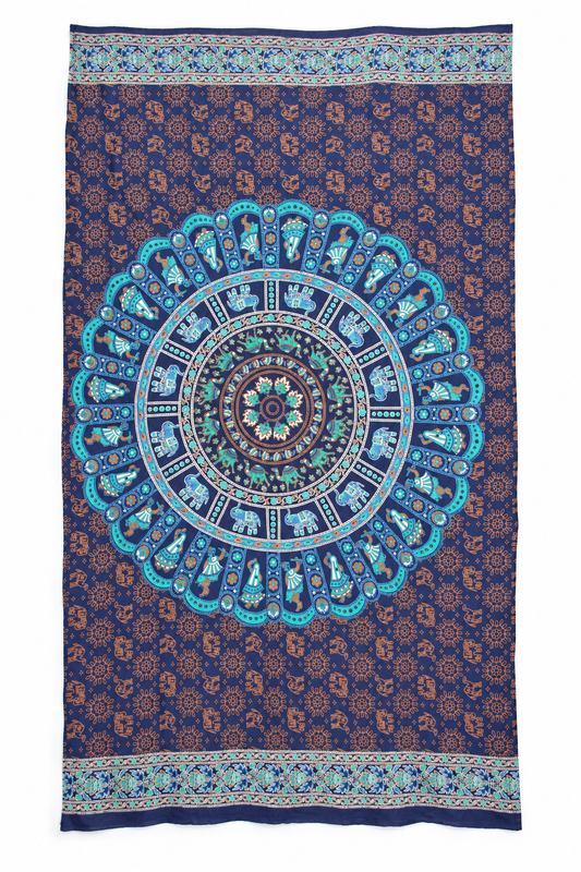Navy Turquoise Mandala Sarong — full product view