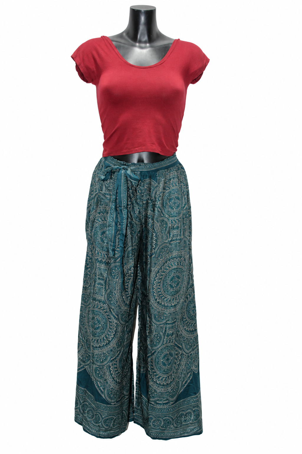 Dark Teal Paisley Wide Leg Pants — original mannequin view
