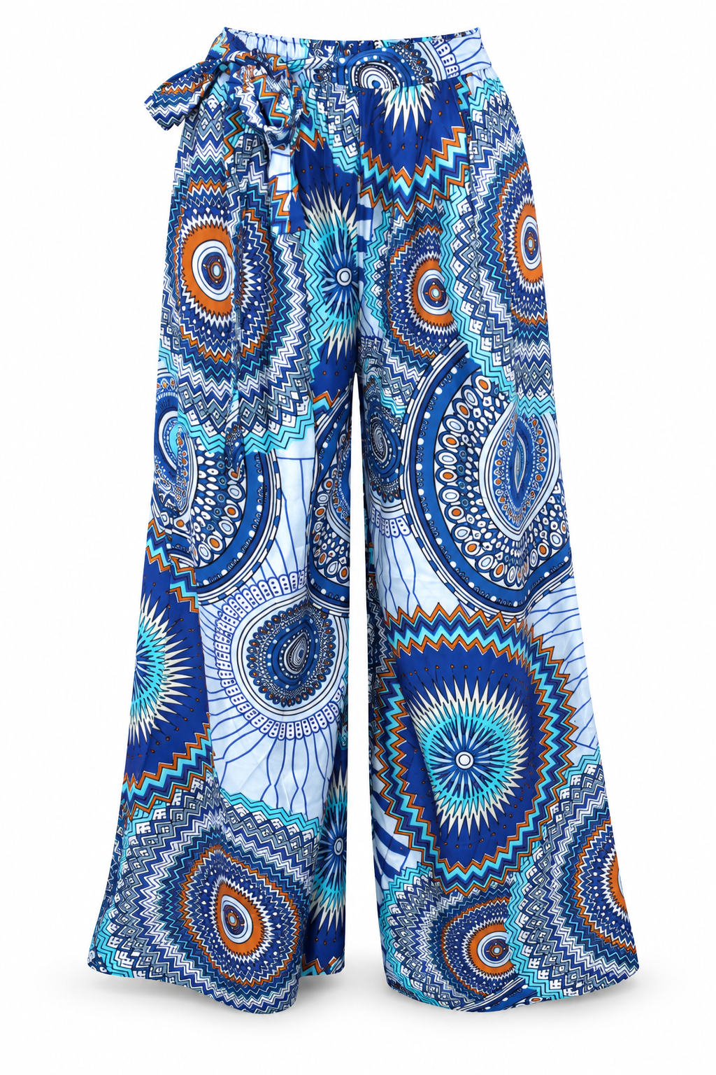 Blue Multicolour Circle Wide Leg Pants — front garment view