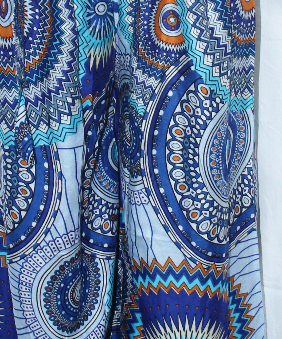 Blue Multicolour Circle Wide Leg Pants — real fabric detail