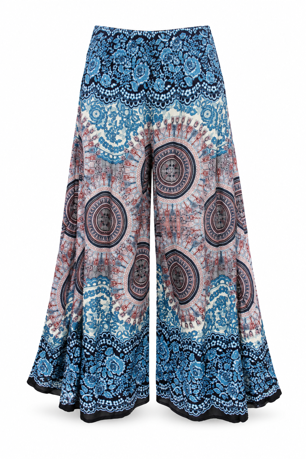 Blue Mauve Mandala Wide Leg Pants — front garment view