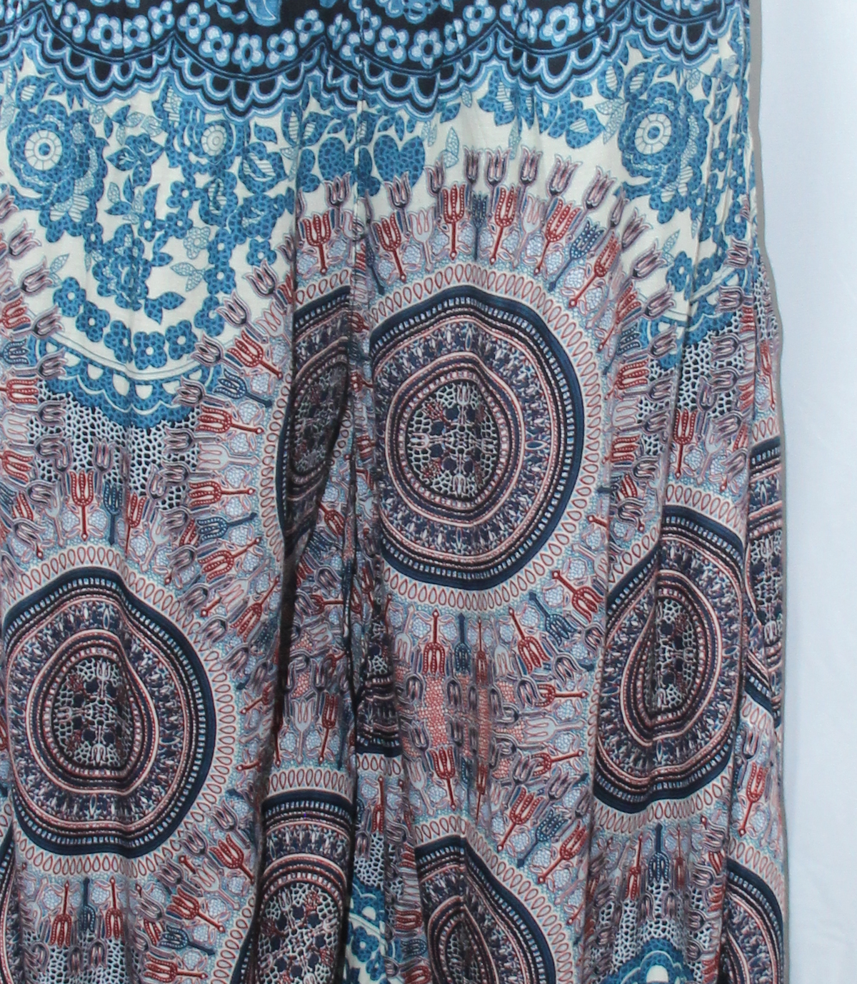 Blue Mauve Mandala Wide Leg Pants — real fabric detail