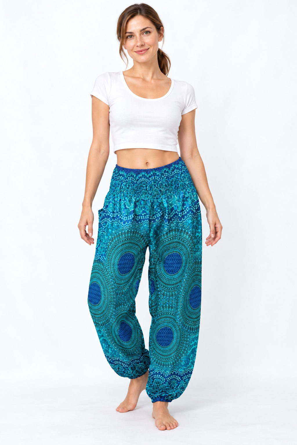 Teal Green Peacock Side Pocket Trousers — front model view