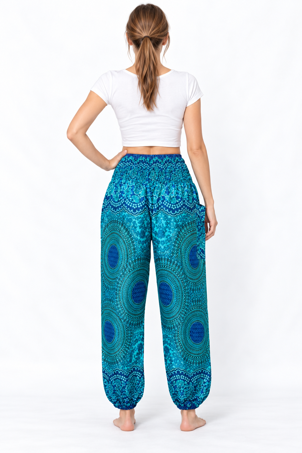 Teal Green Peacock Side Pocket Trousers — back model view
