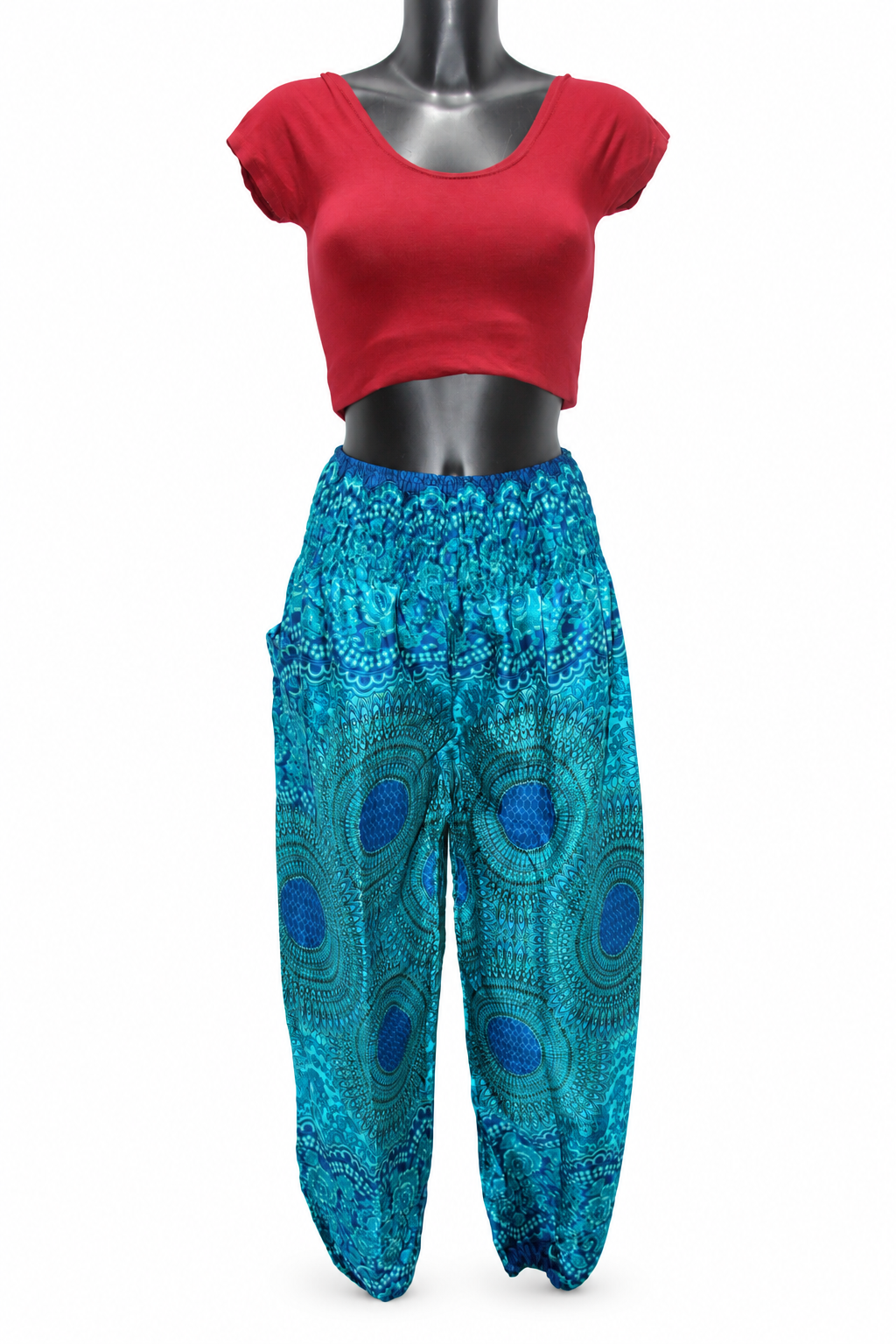 Teal Green Peacock Side Pocket Trousers — original mannequin view
