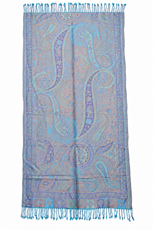 Pastel Blue Lilac Paisley Scarf / Shawl — full product view