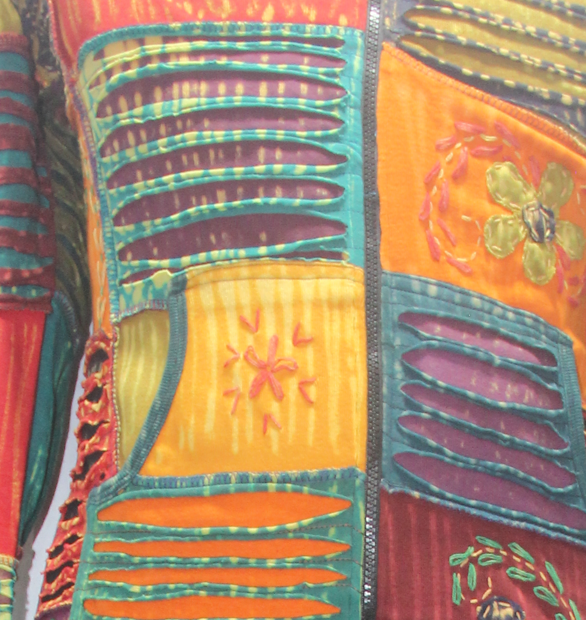 Multicolour Patchwork Hooded Jacket, original fabric detail