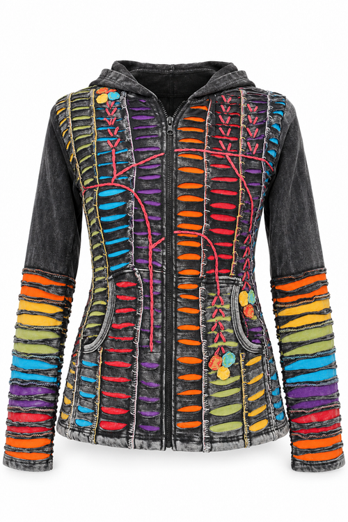 Black Hooded Jacket - Rainbow Slash Details