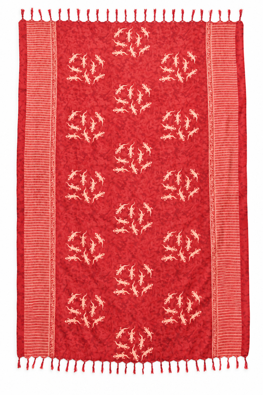 Red Cream Lizard Circles Sarong — full product view