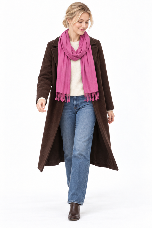 Rose Pink Scarf / Shawl — winter styling model view