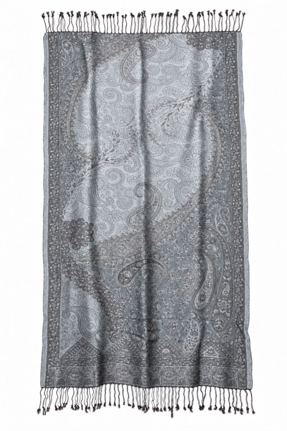 Silver Charcoal Paisley Scarf / Shawl — full product view