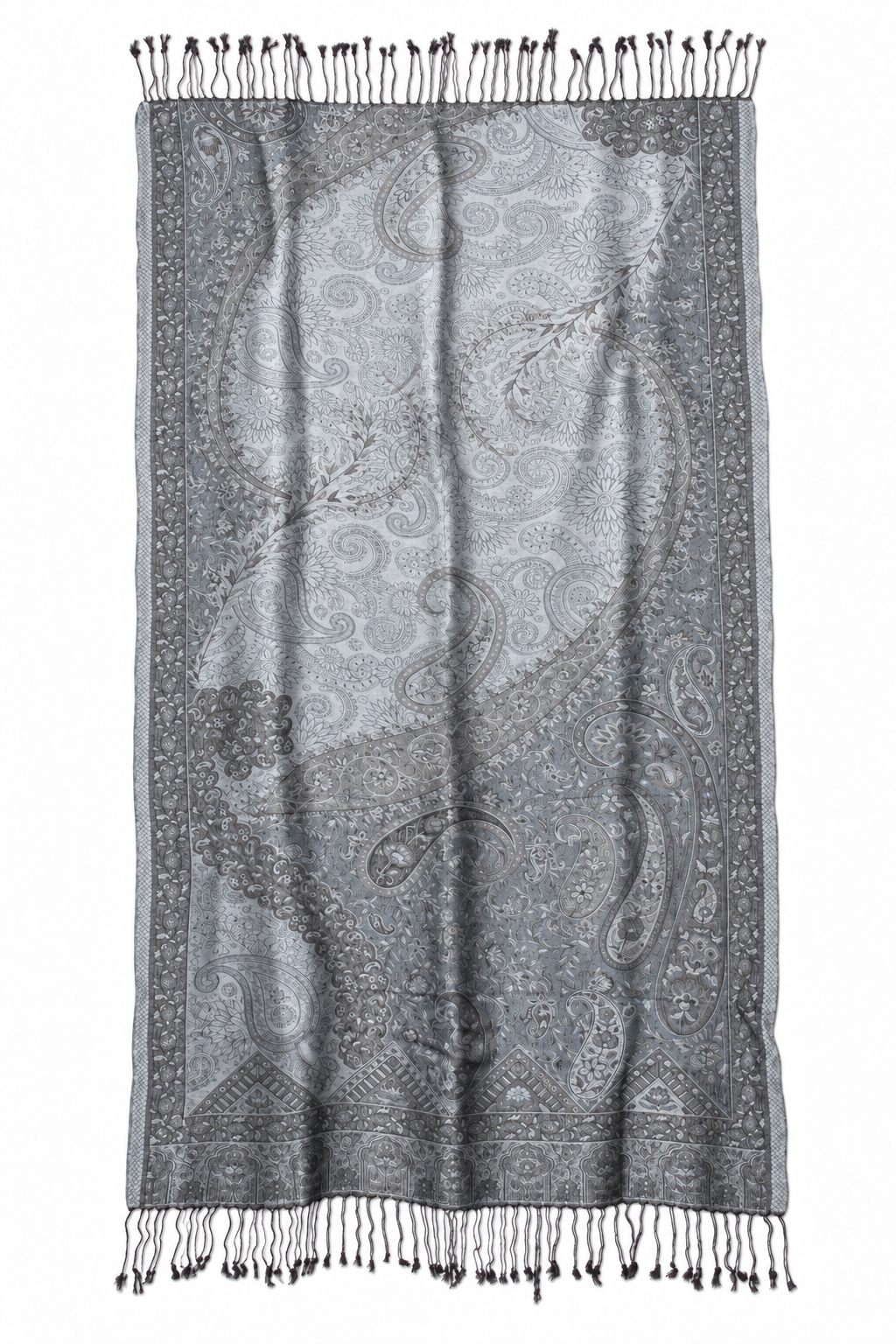 Silver Charcoal Paisley Scarf / Shawl — full product view