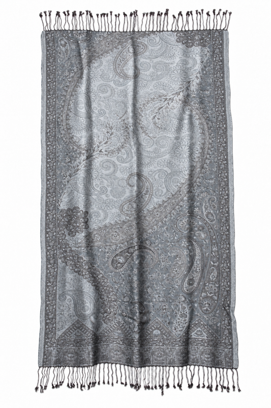 Silver Charcoal Paisley Scarf / Shawl — full product view