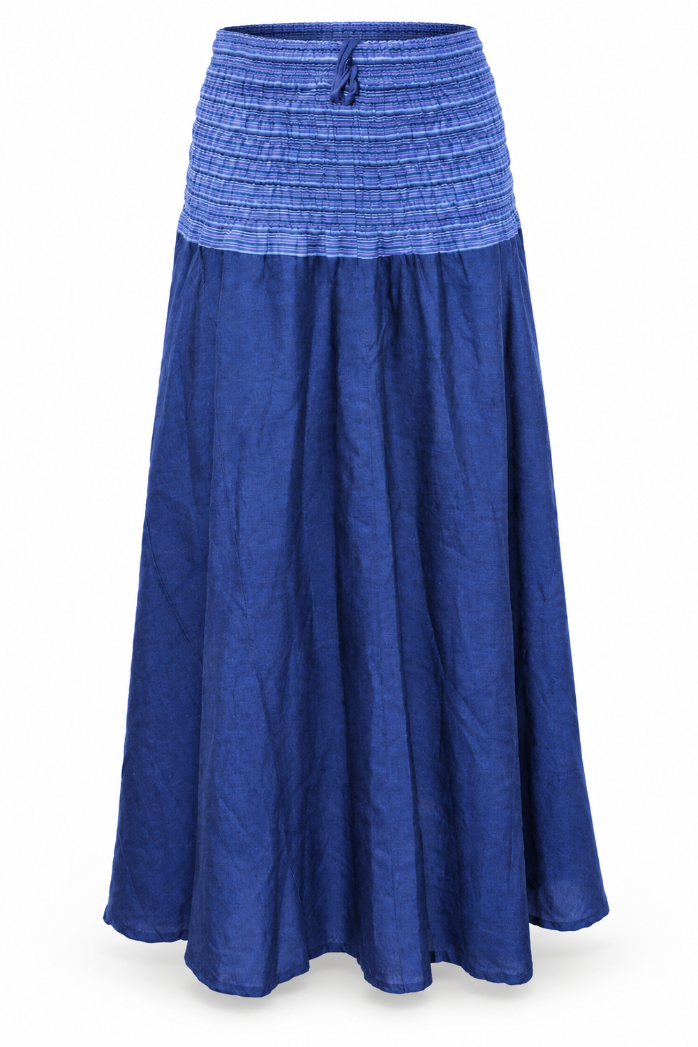Blue Smocked Waist Long Skirt — front garment view