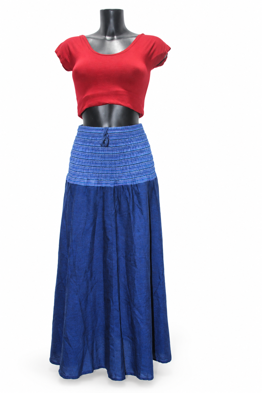 Blue Smocked Waist Long Skirt — original mannequin view