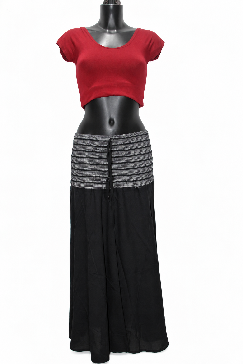 Black Grey Smocked Waist Long Skirt — original mannequin view