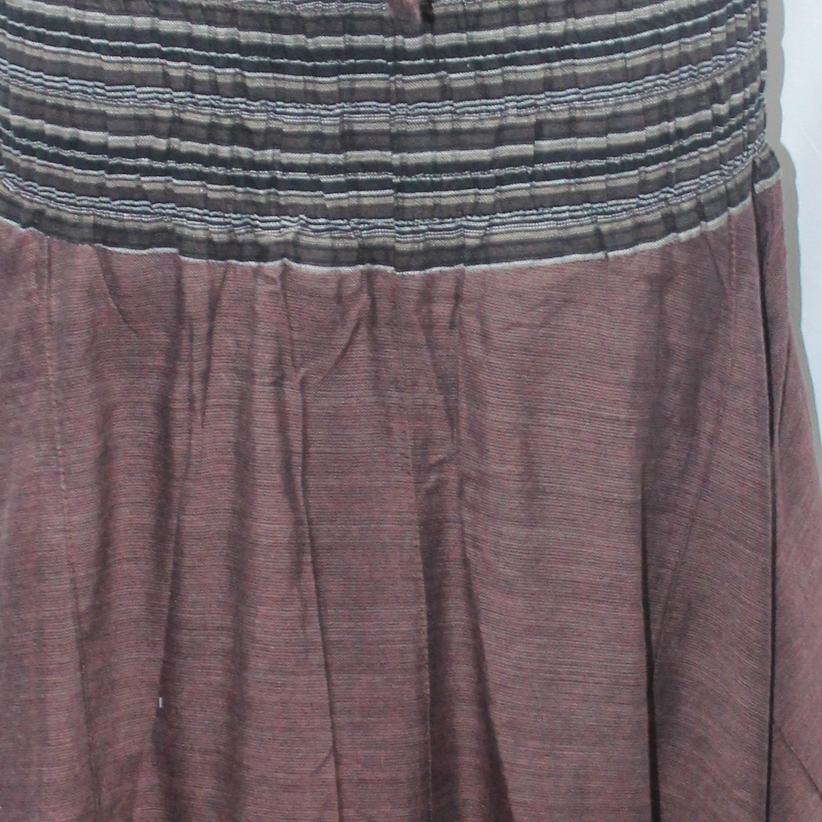 Brown Grey Smocked Waist Long Skirt — real fabric detail