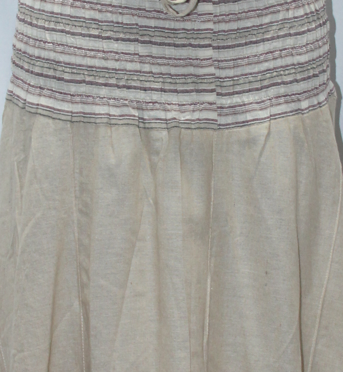 Beige Smocked Waist Long Skirt — real fabric detail