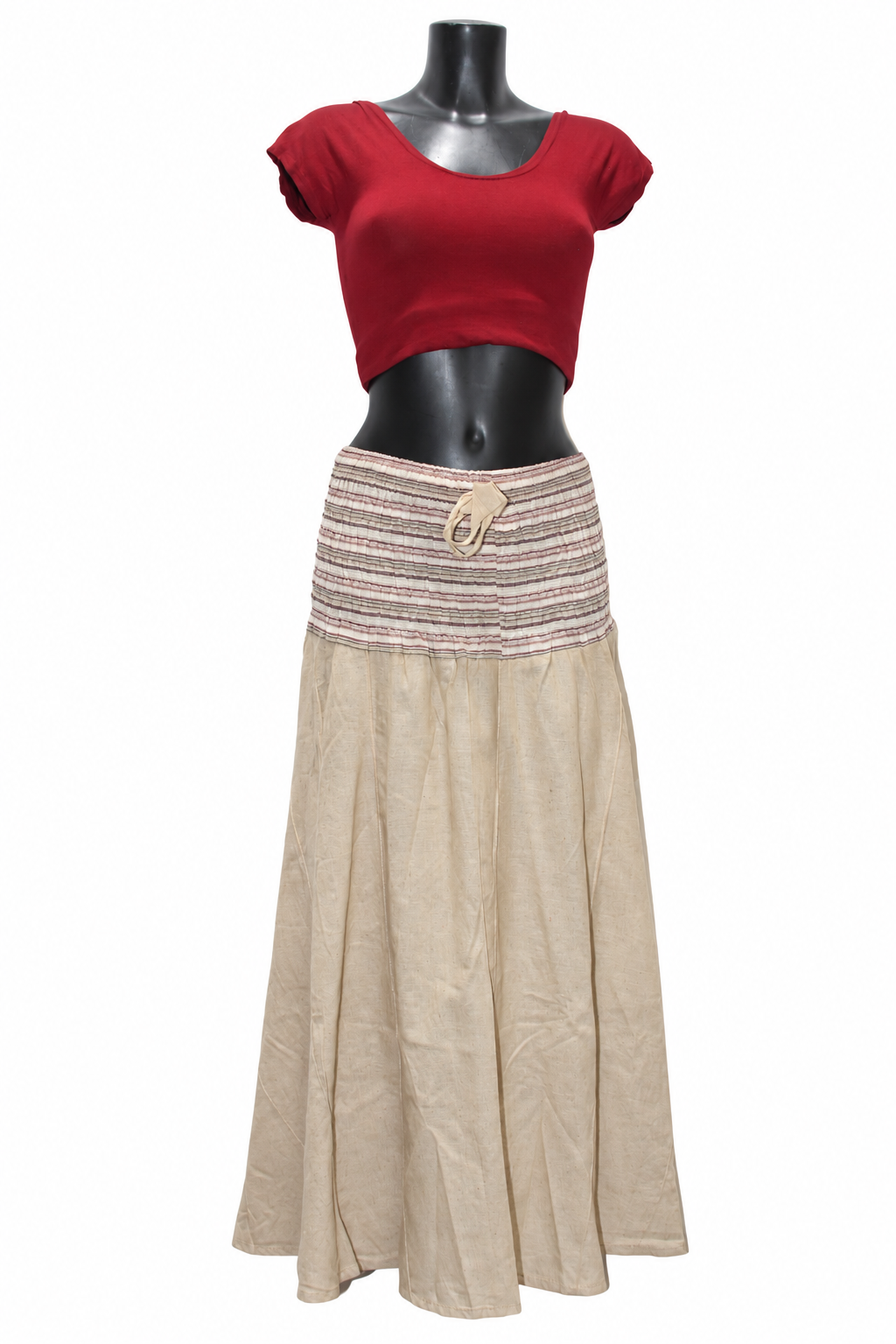 Beige Smocked Waist Long Skirt — original mannequin view