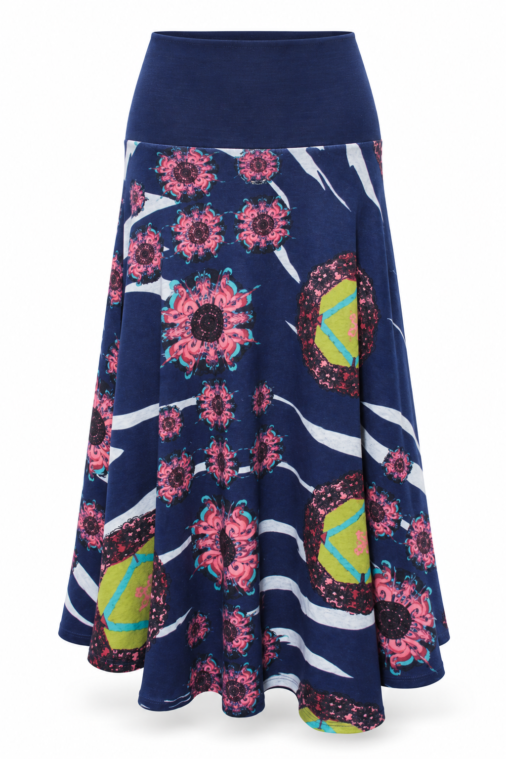 Navy Multicolour Floral Long Skirt — front garment view