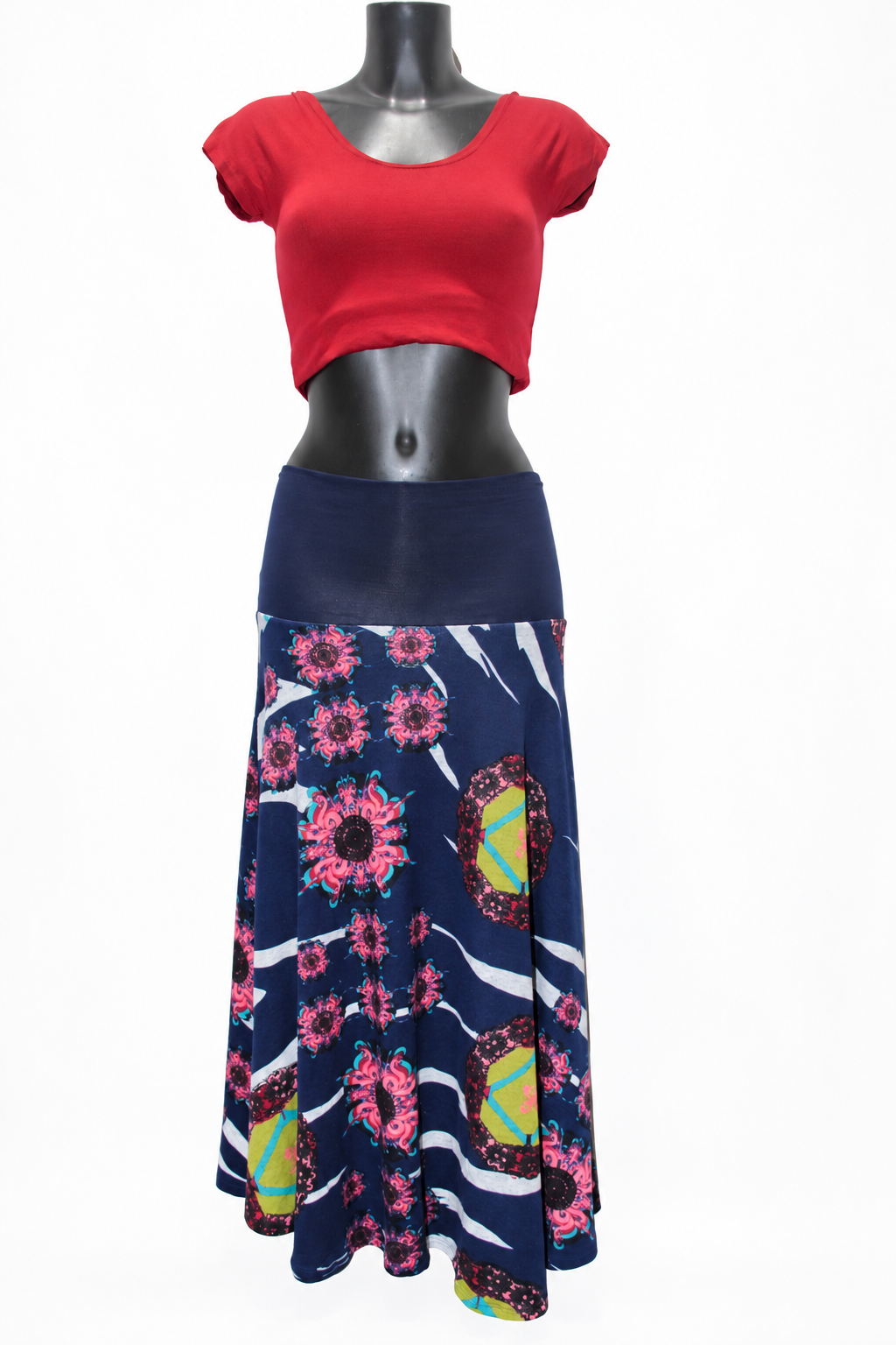 Navy Multicolour Floral Long Skirt — original mannequin view