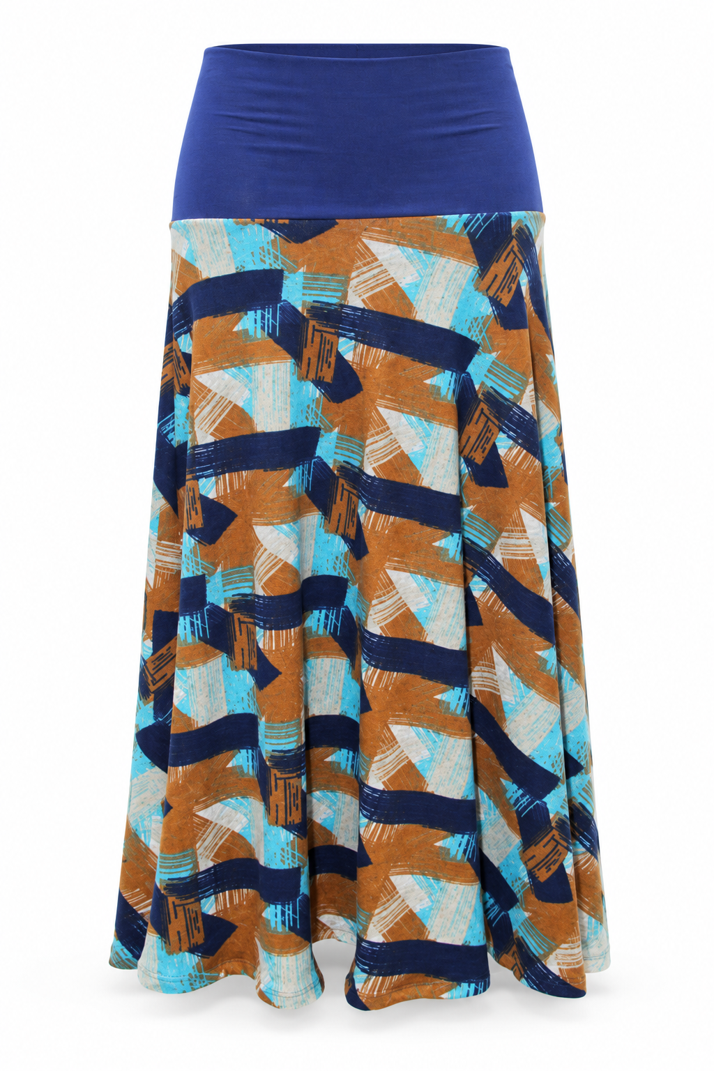 Blue Ochre Geometric Long Skirt — front garment view