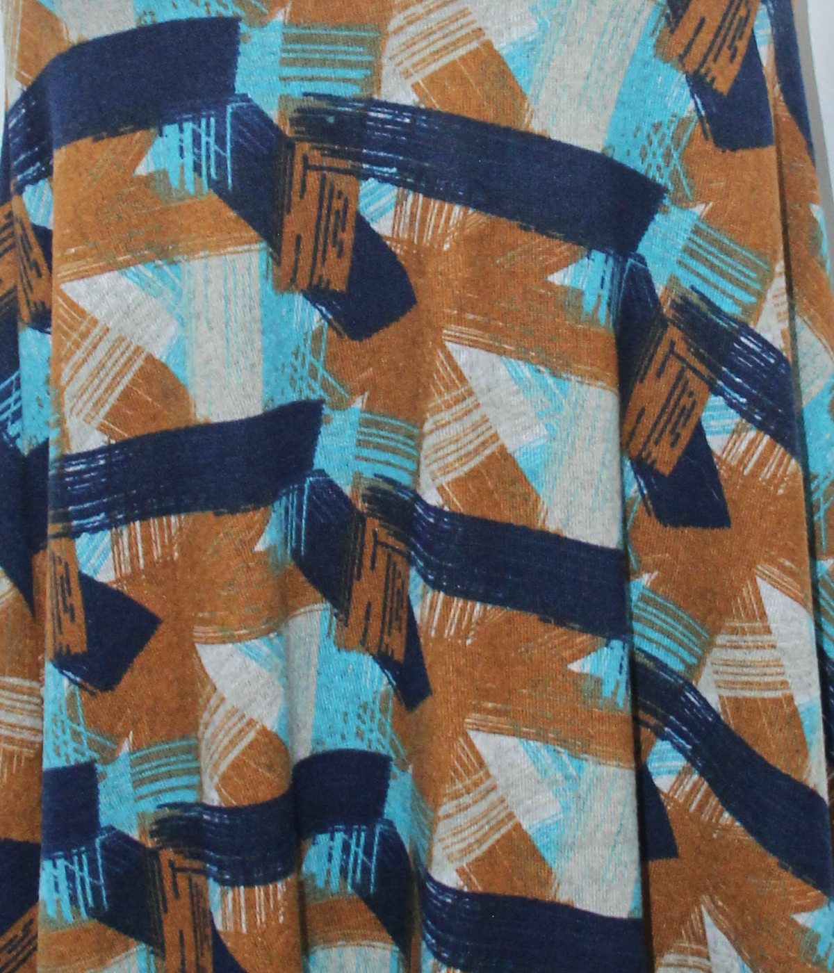 Blue Ochre Geometric Long Skirt — real fabric detail