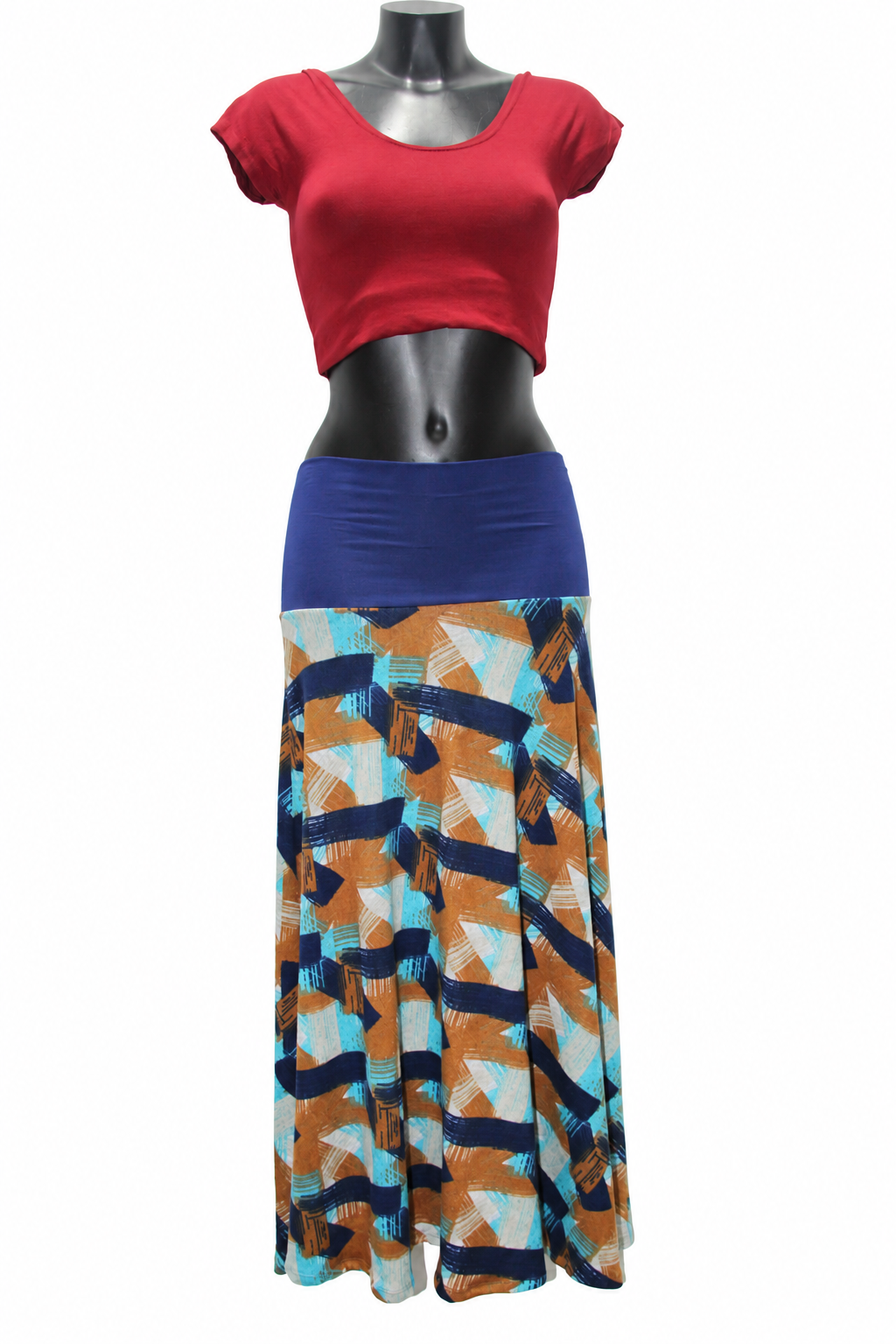 Blue Ochre Geometric Long Skirt — original mannequin view