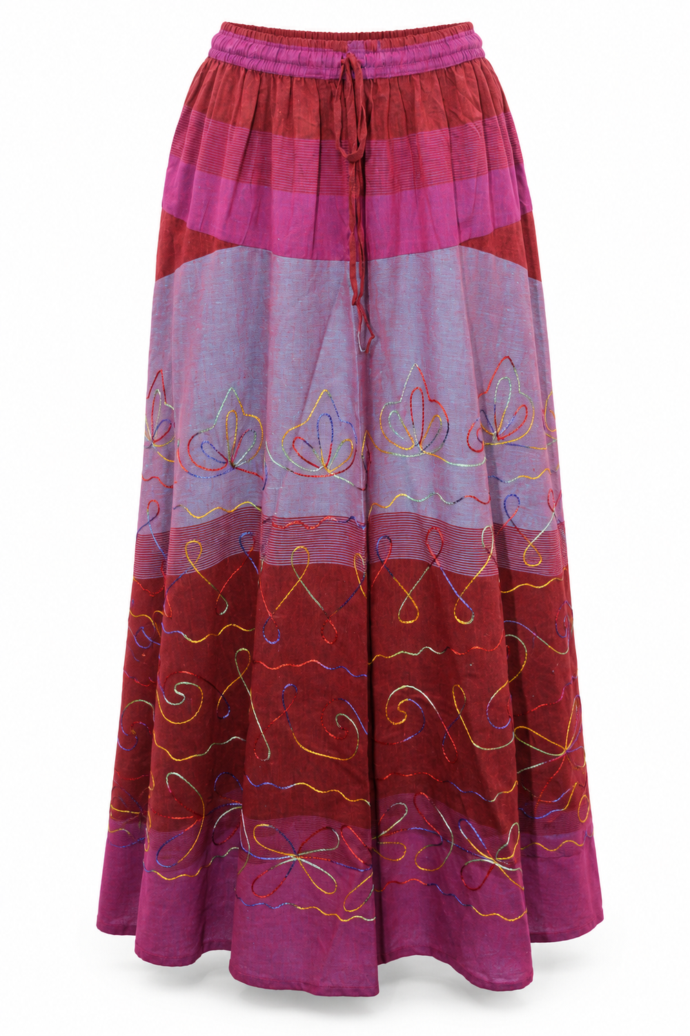 Pink Burgundy Pattern Long Skirt — front garment view