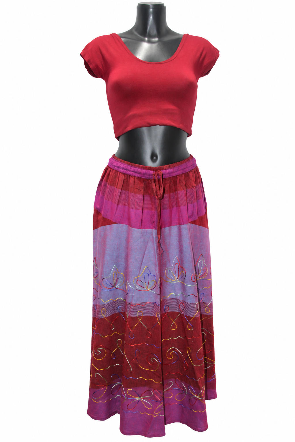 Pink Burgundy Pattern Long Skirt — original mannequin view