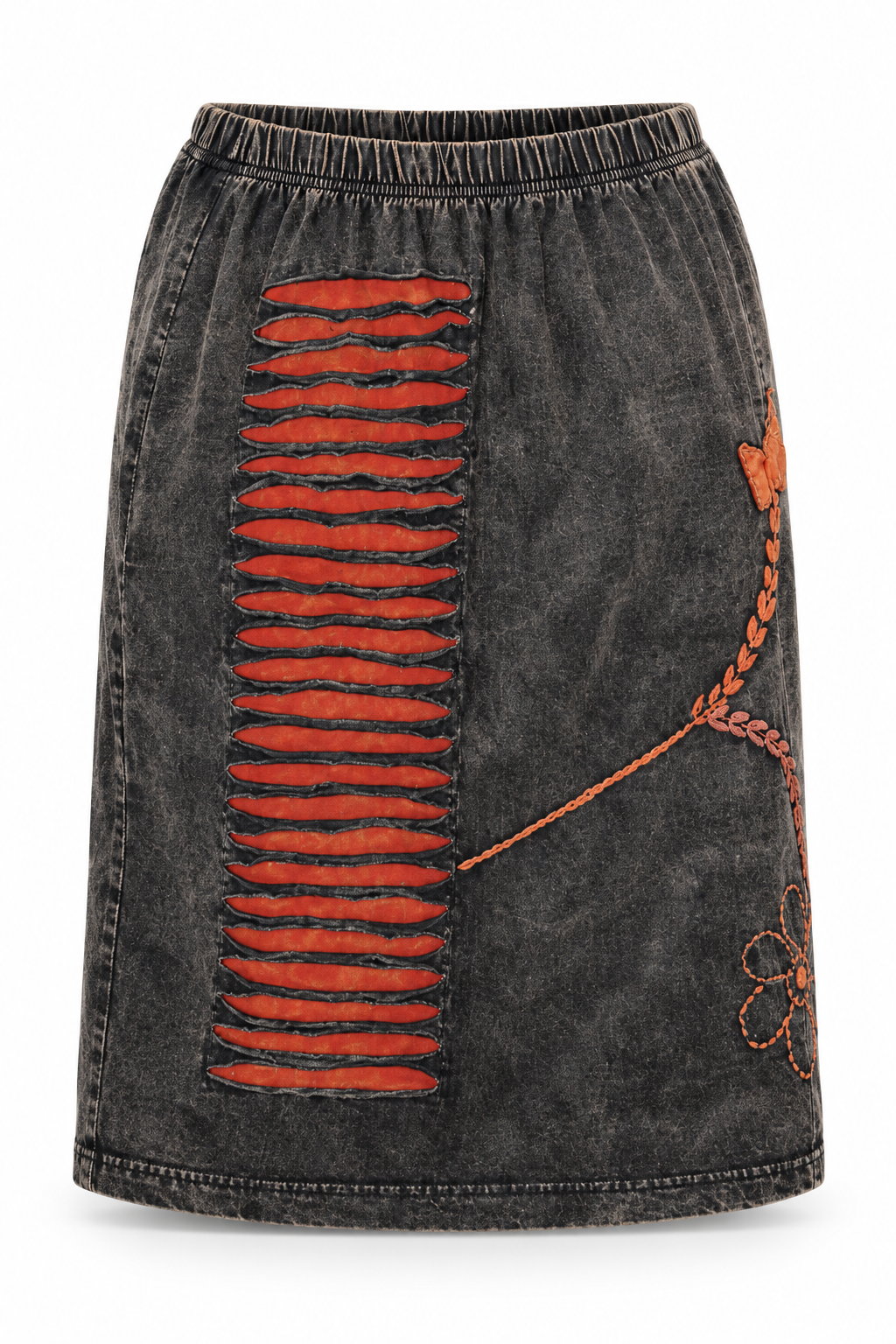 Charcoal Orange Slash Detail Short Skirt — front garment view