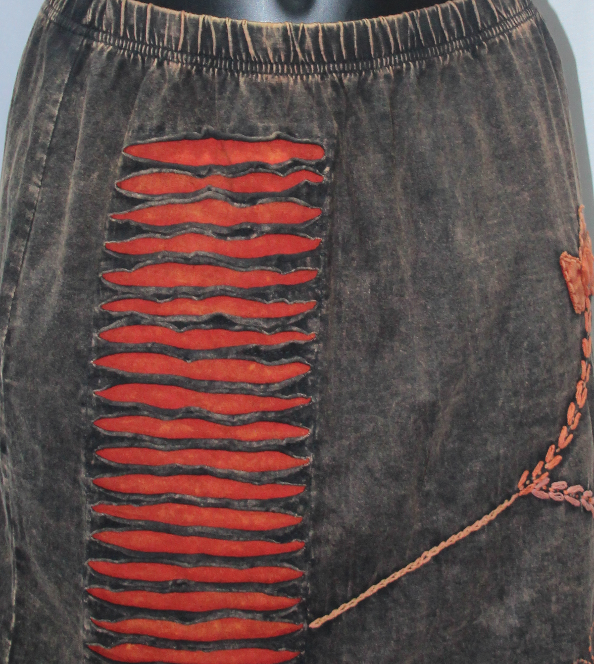 Charcoal Orange Slash Detail Short Skirt — real fabric detail