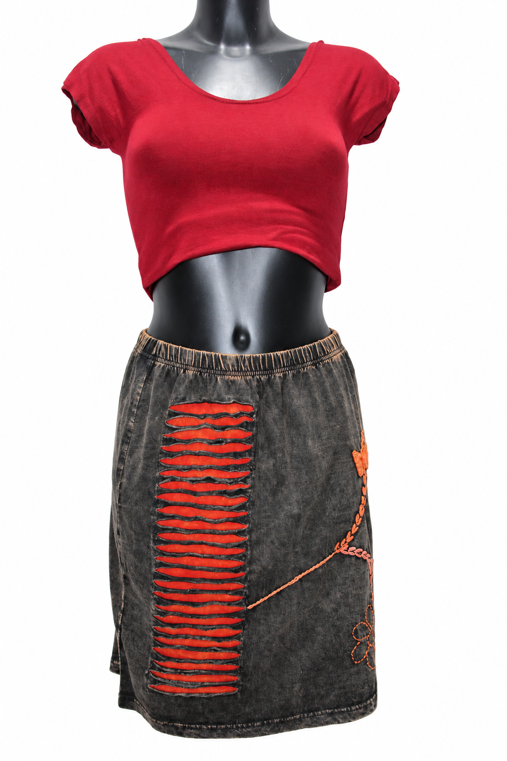 Charcoal Orange Slash Detail Short Skirt — original mannequin view