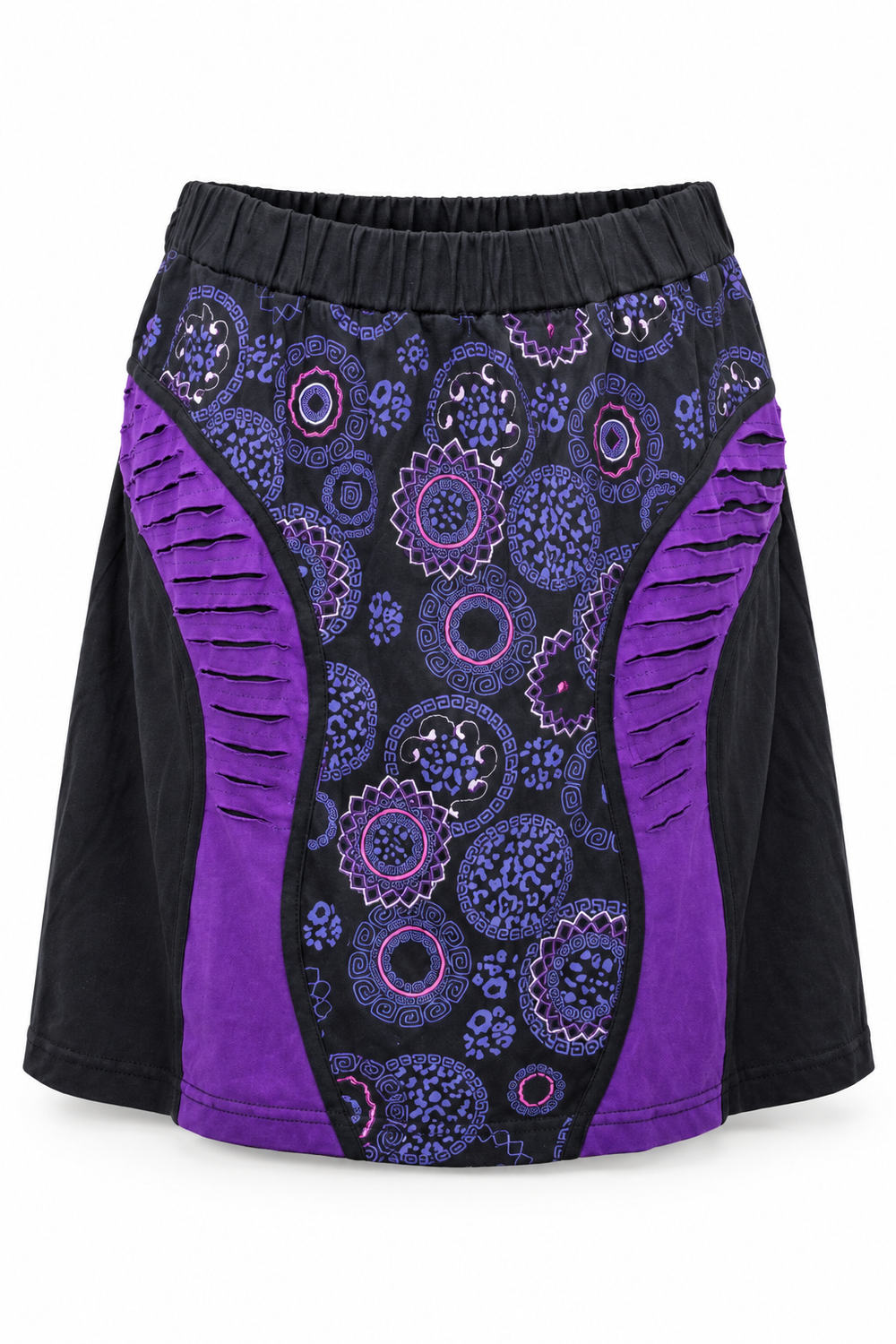 Black Purple Circle Panel Short Skirt — front garment view