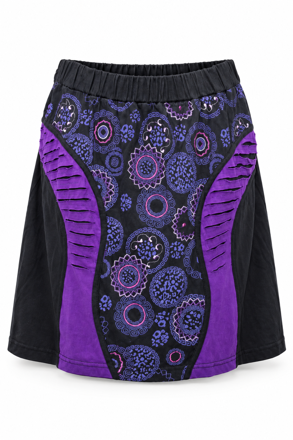 Black Purple Circle Panel Short Skirt — front garment view